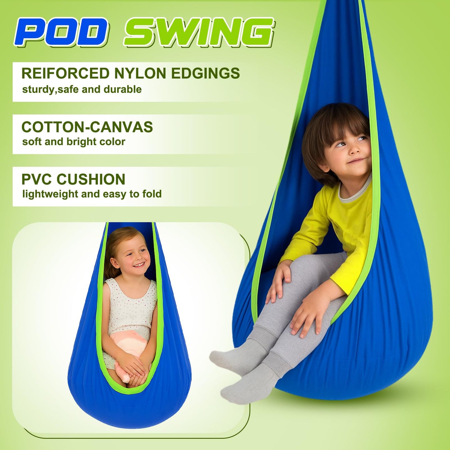 Lingvee Swing Stand Frame with Sensory Pod Chair & Swings Set – Heavy-Duty Metal Frame (Blue)