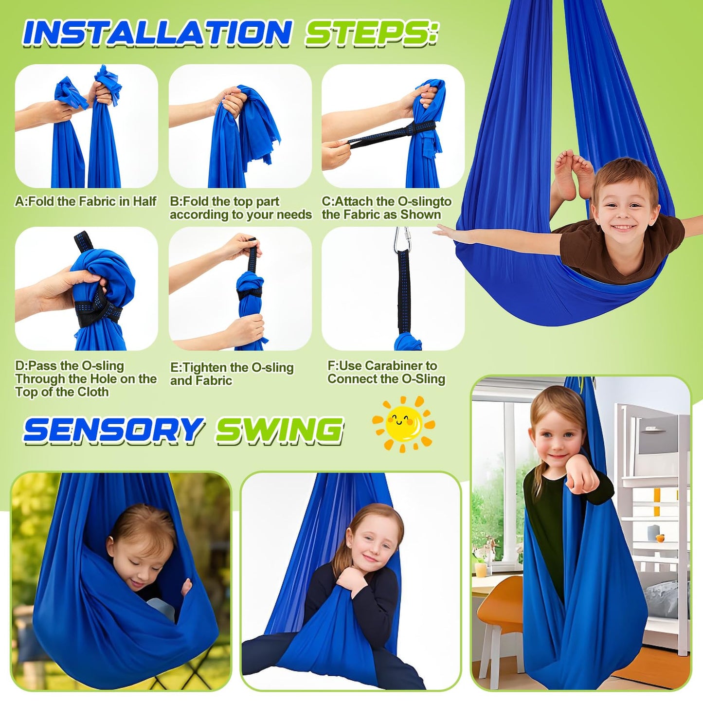 Lingvee Swing Stand Frame with Sensory Pod Chair & Swings Set – Heavy-Duty Metal Frame (Blue)