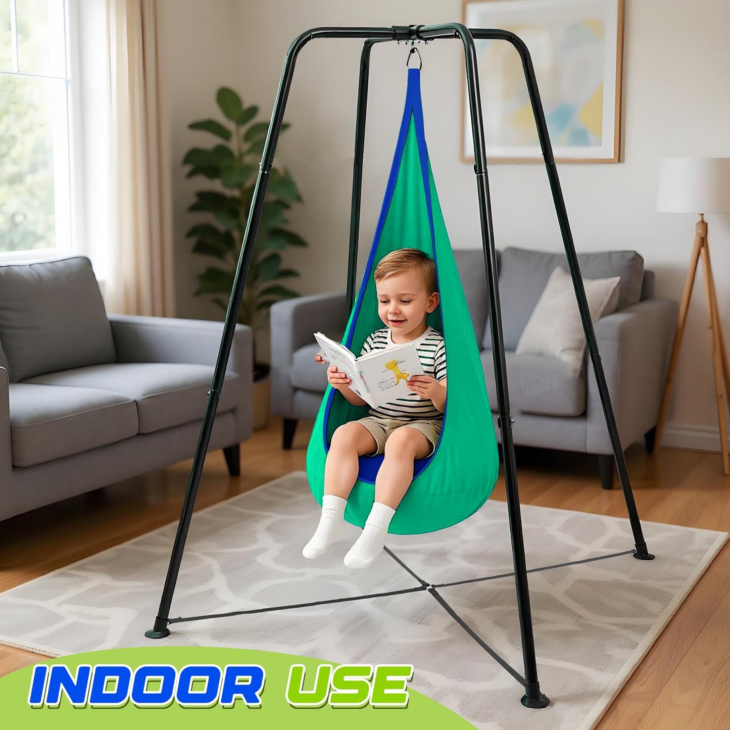 Lingvee Swing Stand Frame with Sensory Pod Chair & Swings – Heavy-Duty Indoor/Outdoor Play Set