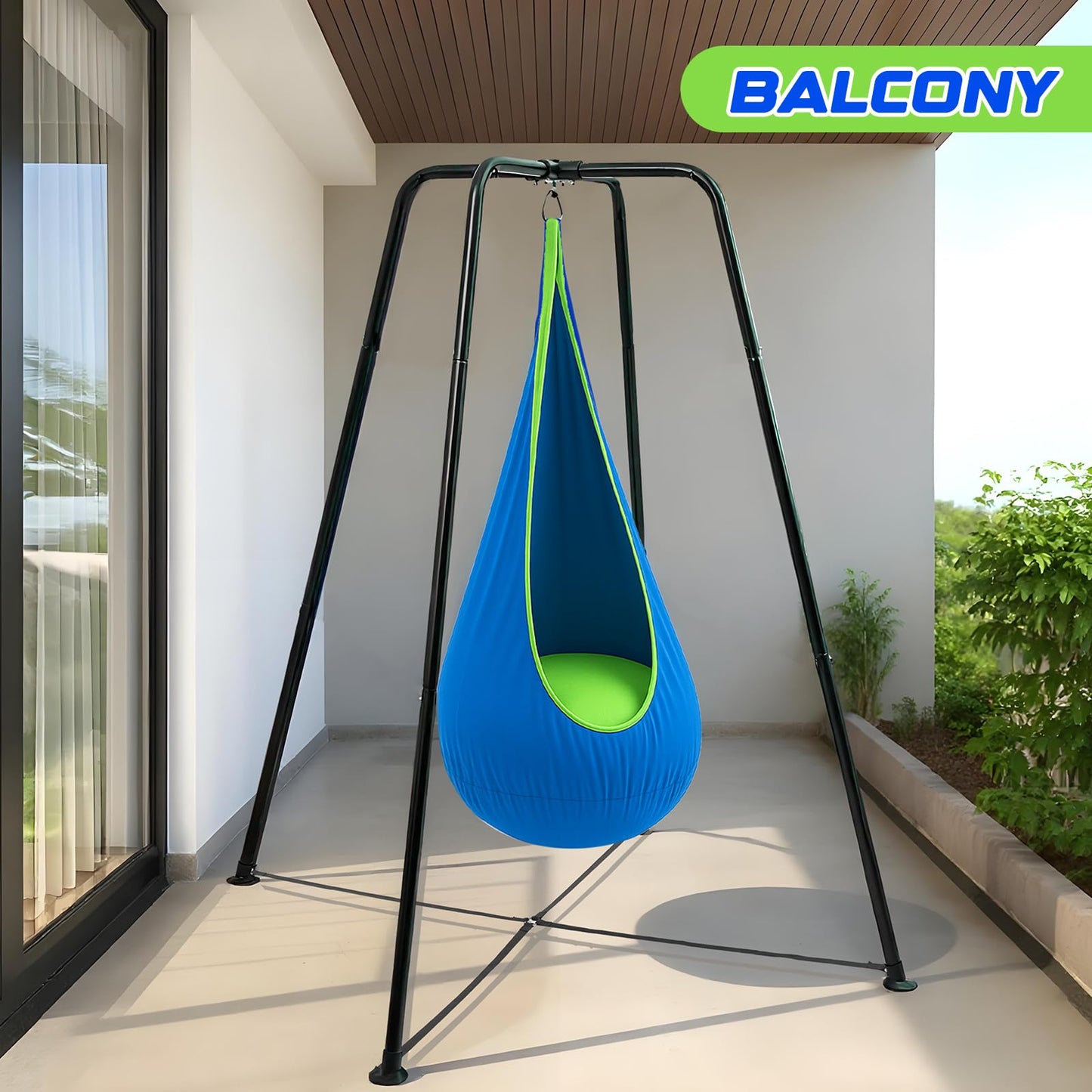 Lingvee Swing Stand Frame with Sensory Pod Chair & Swings Set – Heavy-Duty Metal Frame (Blue)