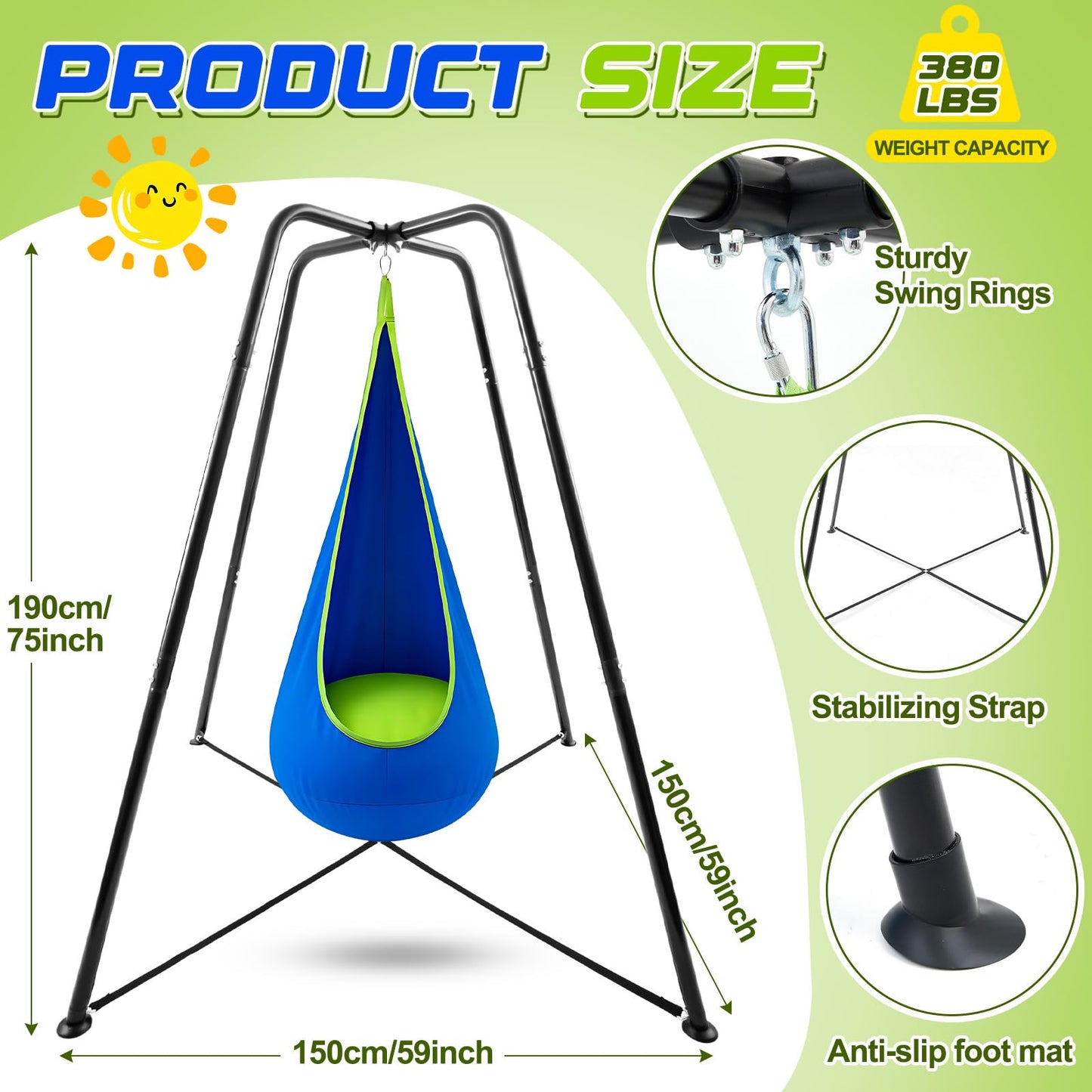 Lingvee Swing Stand Frame with Sensory Pod Chair & Swings Set – Heavy-Duty Metal Frame (Blue)