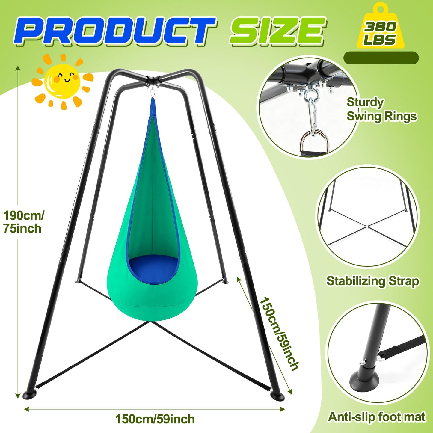 Lingvee Swing Stand Frame with Sensory Pod Chair & Swings – Heavy-Duty Indoor/Outdoor Play Set