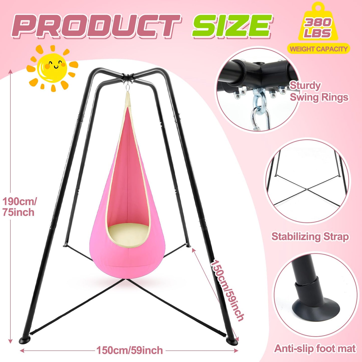 Lingvee Swing Stand Frame with Sensory Pod Chair & Swings – Heavy-Duty Indoor/Outdoor Set