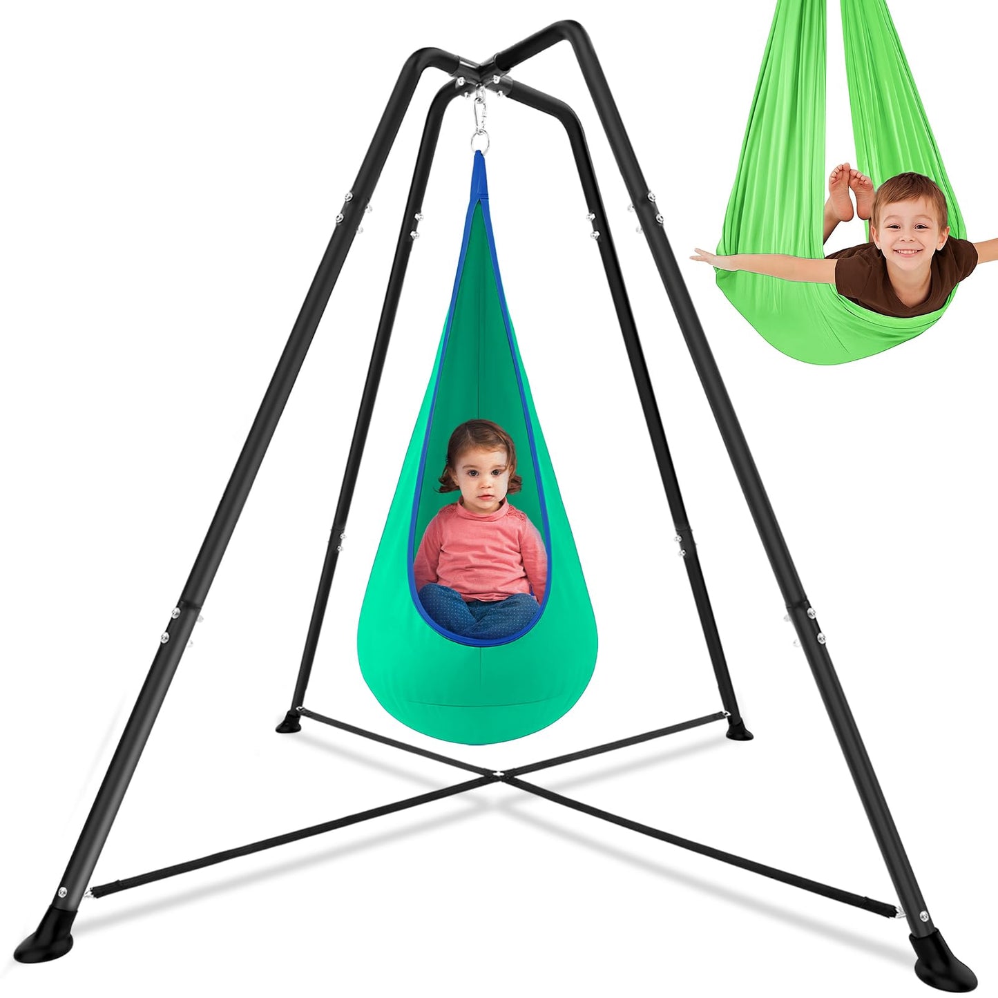 Lingvee Swing Stand Frame with Sensory Pod Chair & Swings – Heavy-Duty Indoor/Outdoor Play Set