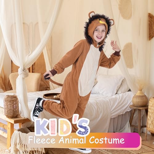 Lingway Toys Kids Lion Onesie Costume – Cozy Fleece Lion Jumpsuit (Ages 4-14)