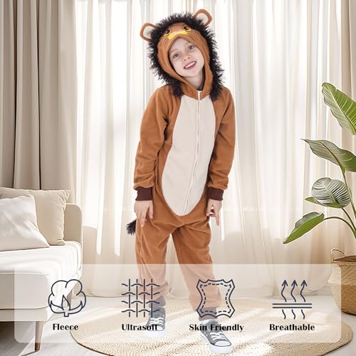 Lingway Toys Kids Lion Onesie Costume – Cozy Fleece Lion Jumpsuit (Ages 4-14)