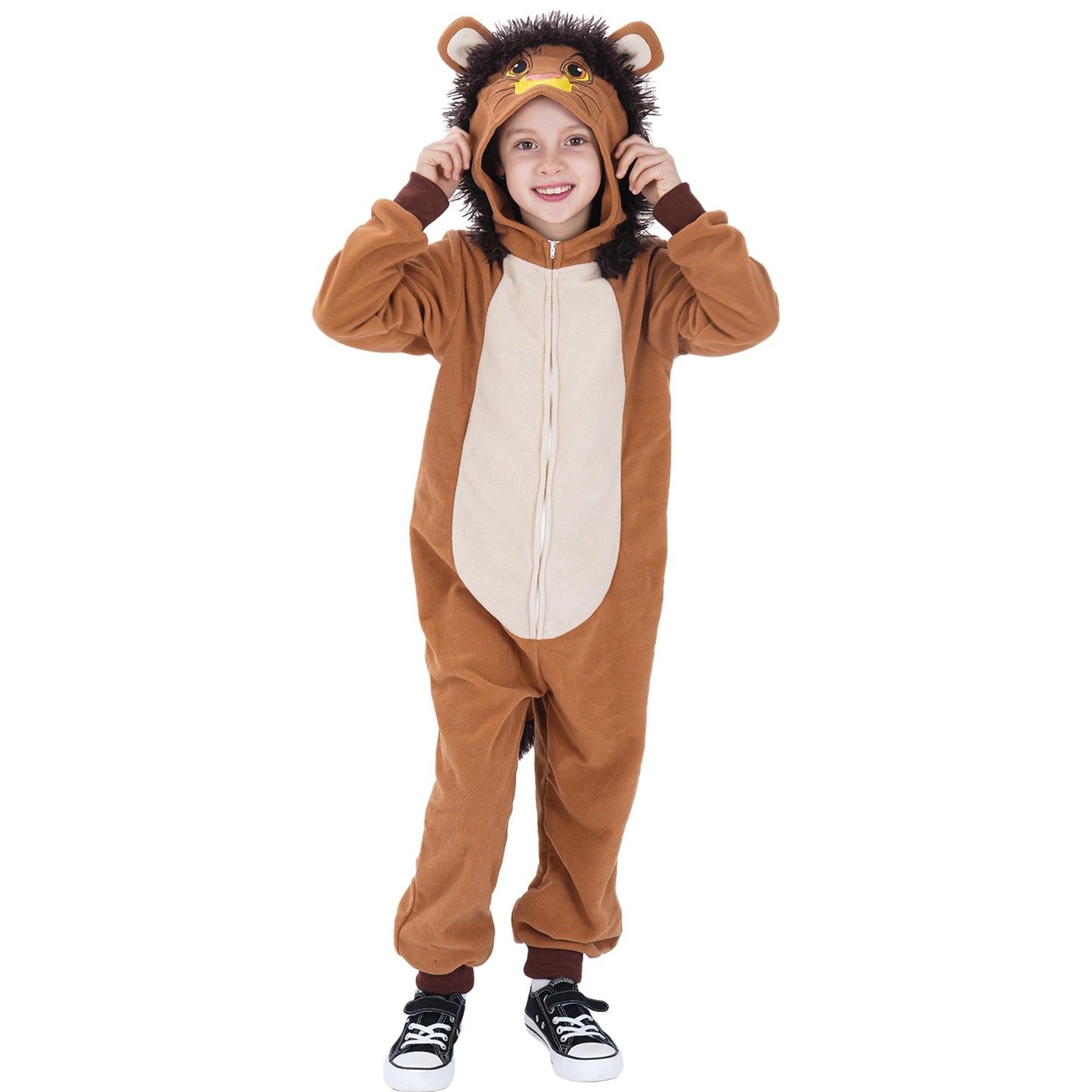 Lingway Toys Kids Lion Onesie Costume – Cozy Fleece Lion Jumpsuit (Ages 4-14)
