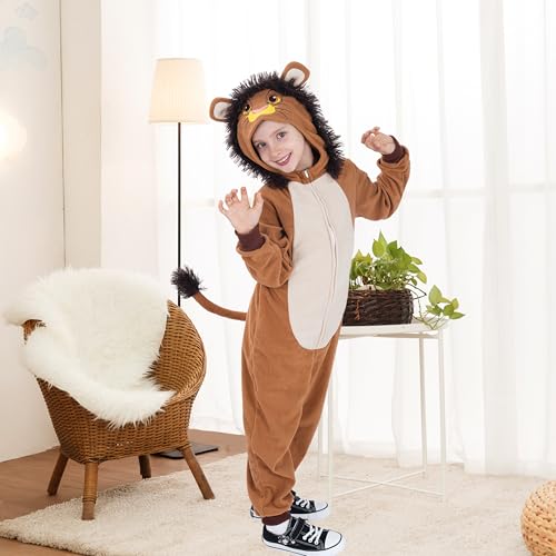Lingway Toys Kids Lion Onesie Costume – Cozy Fleece Lion Jumpsuit (Ages 4-14)