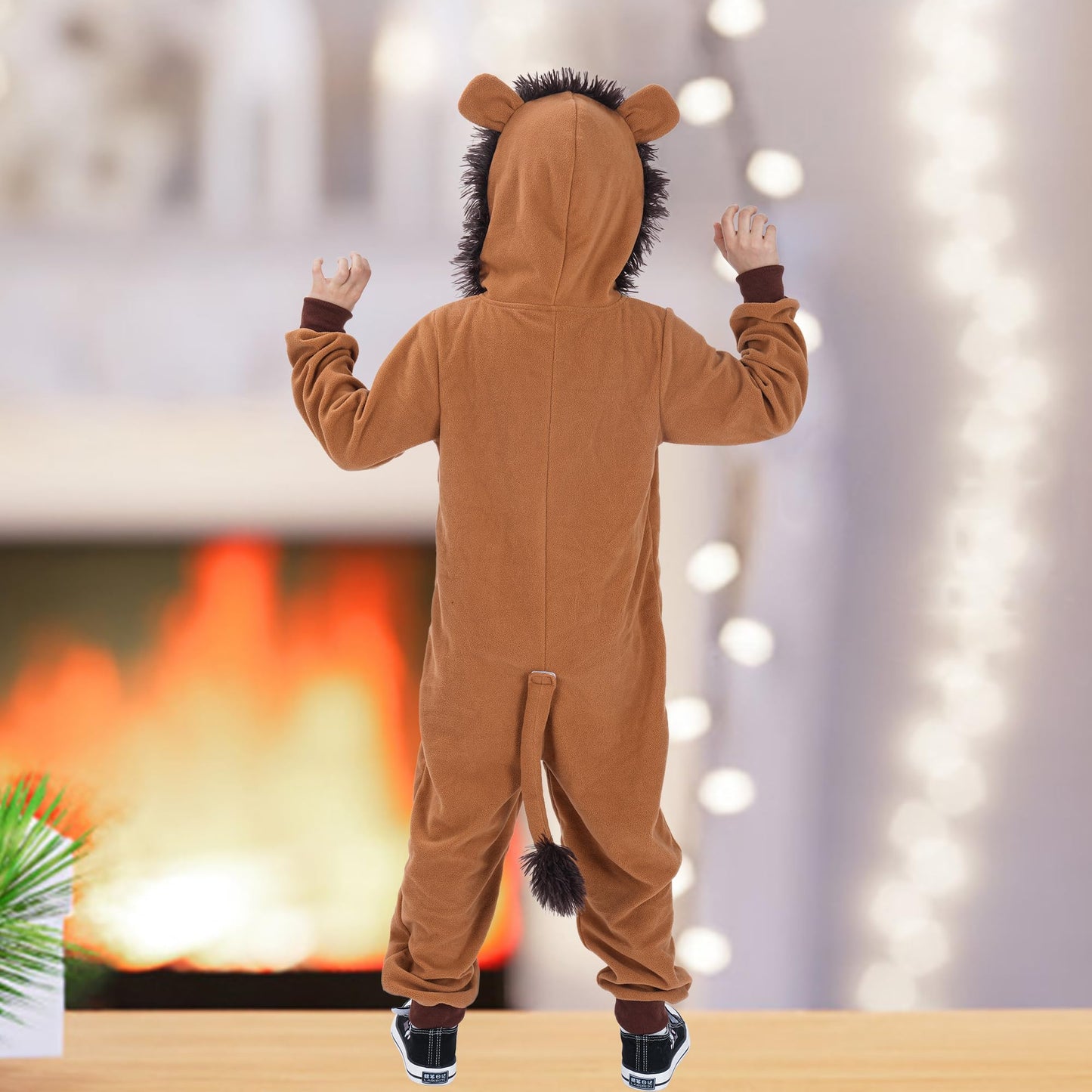 Lingway Toys Kids Lion Onesie Costume – Cozy Fleece Lion Jumpsuit (Ages 4-14)