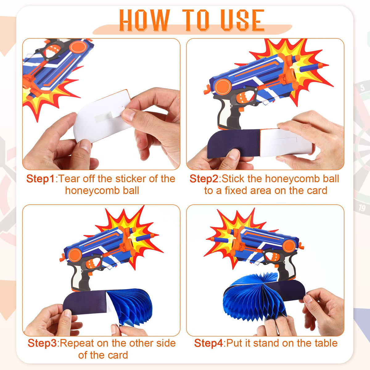 LINGXIU 10-Piece Dart War Party Decorations | Nerf-Themed Honeycomb Centerpieces for Birthday Tables