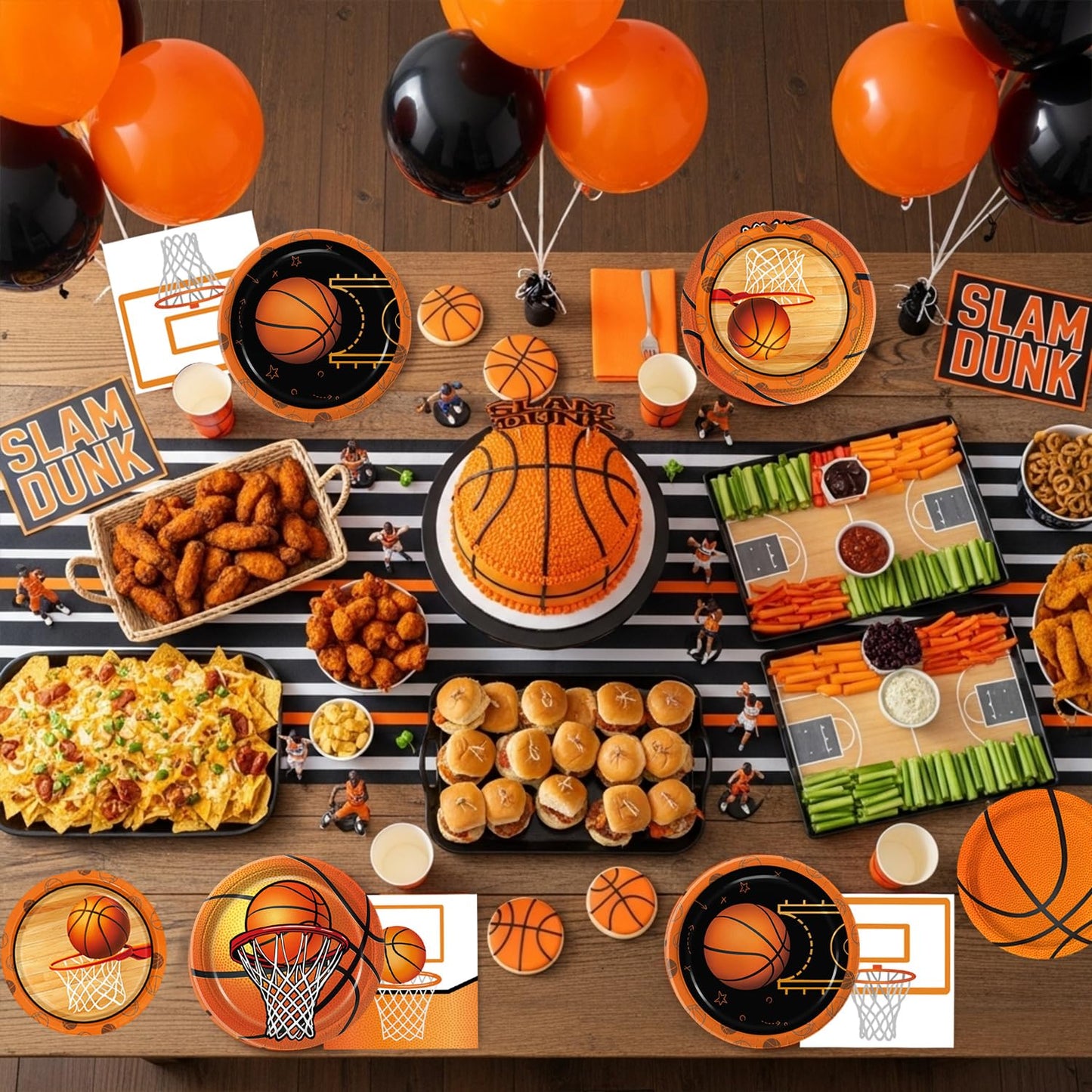 LINHAXM 202 Pcs Basketball Party Decorations – Plates, Cups, Napkins, Banner, Balloons (Serves 24)