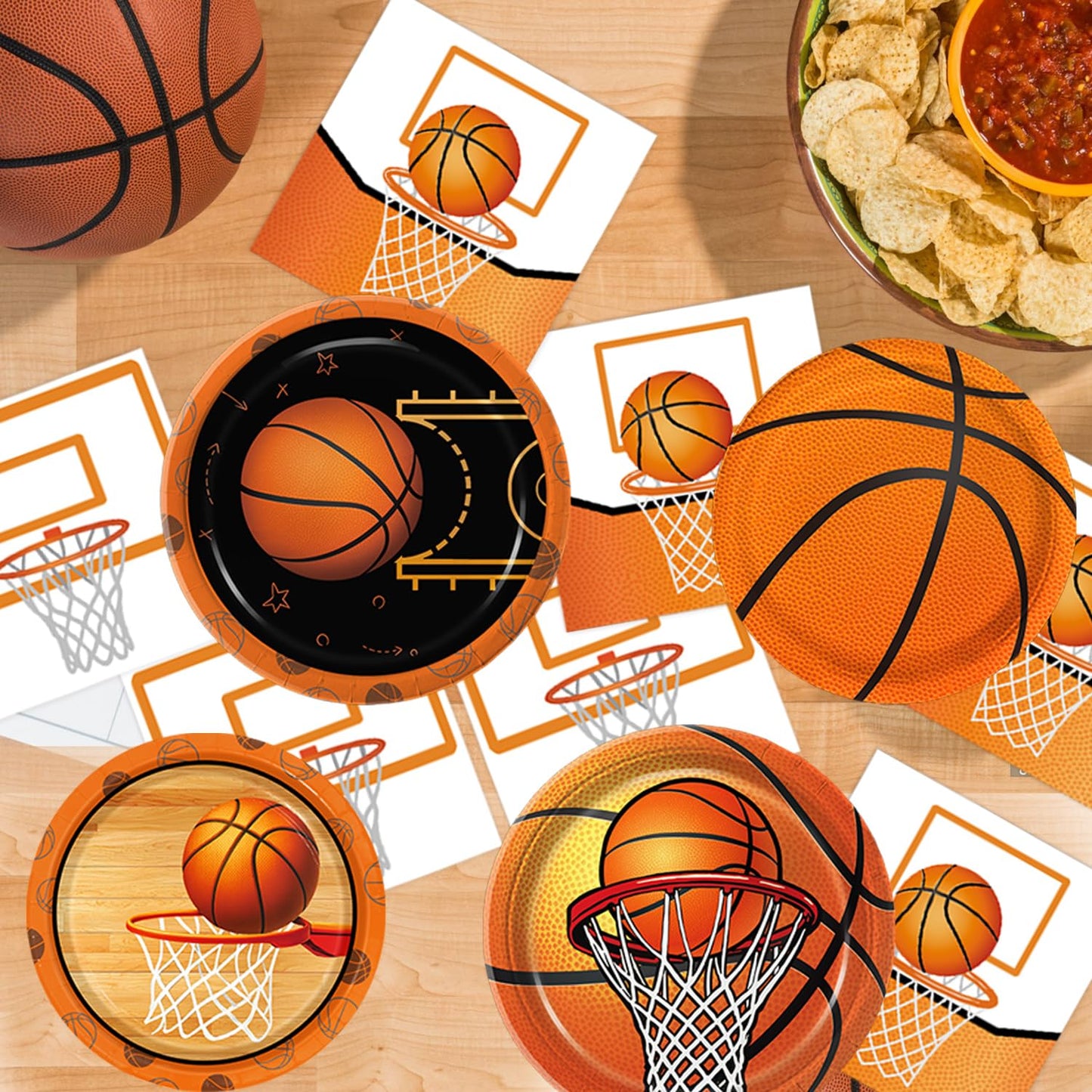 LINHAXM 202 Pcs Basketball Party Decorations – Plates, Cups, Napkins, Banner, Balloons (Serves 24)