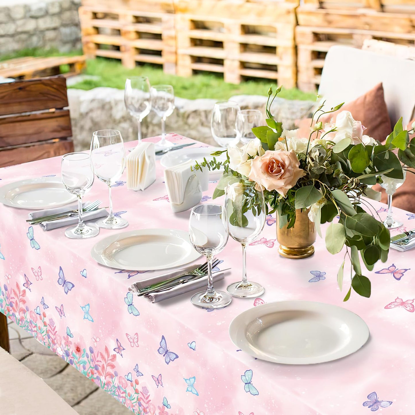 LINHAXM 3 Pack Butterfly Tablecloths – Disposable Plastic Table Covers, 108 x 54 in for Kids' Birthday Parties