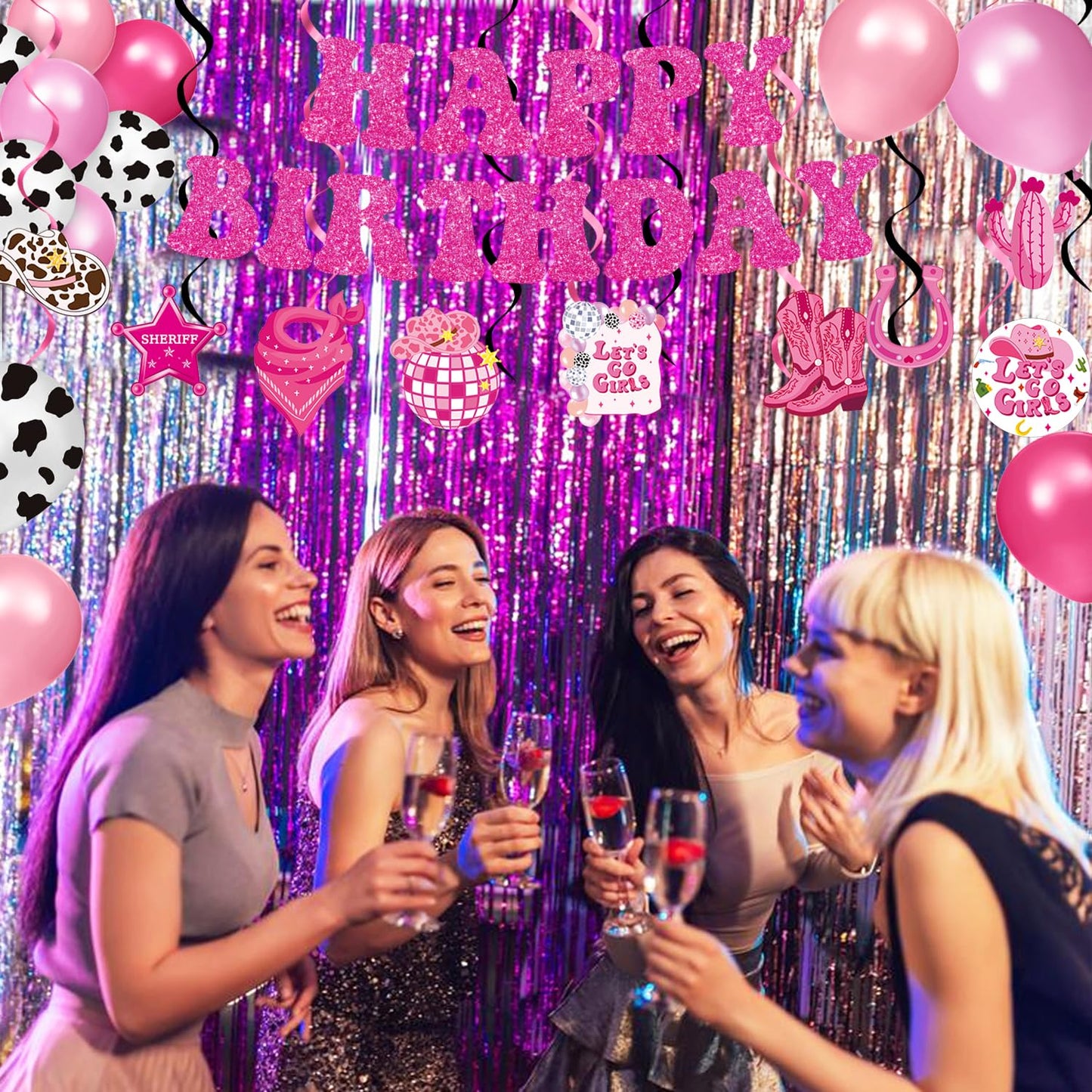LINHAXM 131 PCS Cowgirl Birthday Party Decorations – Disco Western Party Kit Serves 24