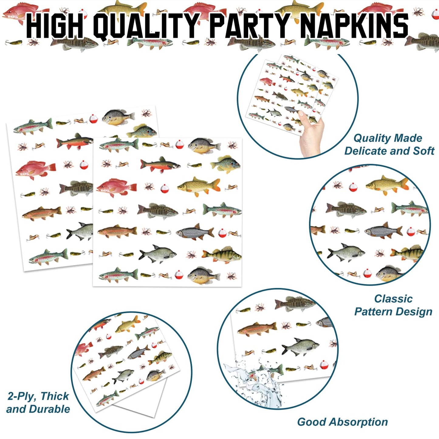 LINHAXM 170PCS Fishing Birthday Party Decorations – Gone Fishing Tableware Set with Plates, Cups, Cutlery, Banner, Tablecloth