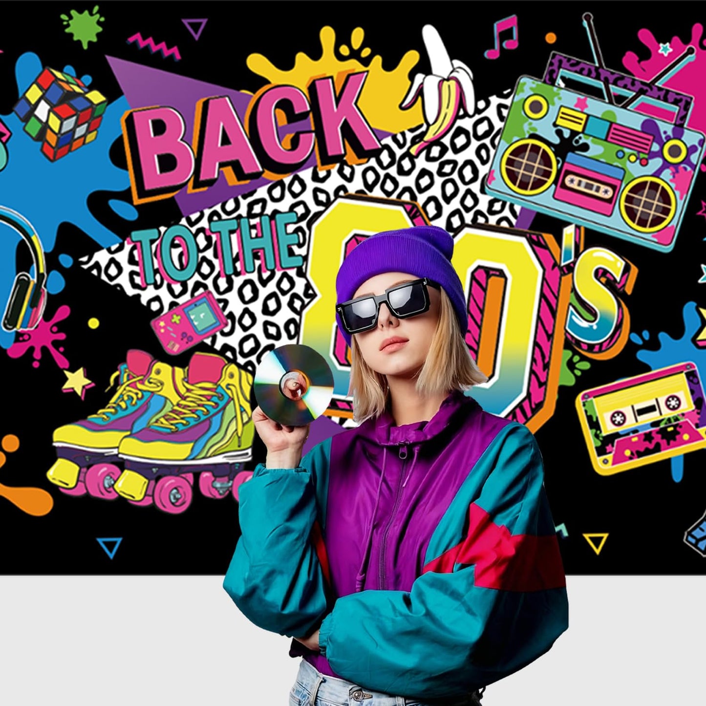 LINHAXM 80s Party Decorations – Backdrop, Banner, Balloons & Centerpieces for 80s/90s Parties