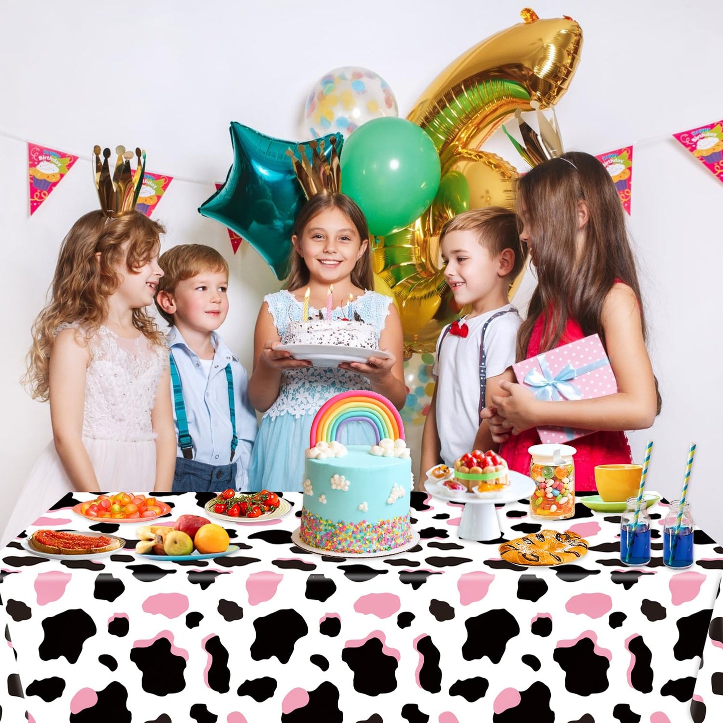 LINHAXM 3 Pack Pink Cow Print Tablecloth – 54 x 108 in | Cowgirl Birthday Party Decor