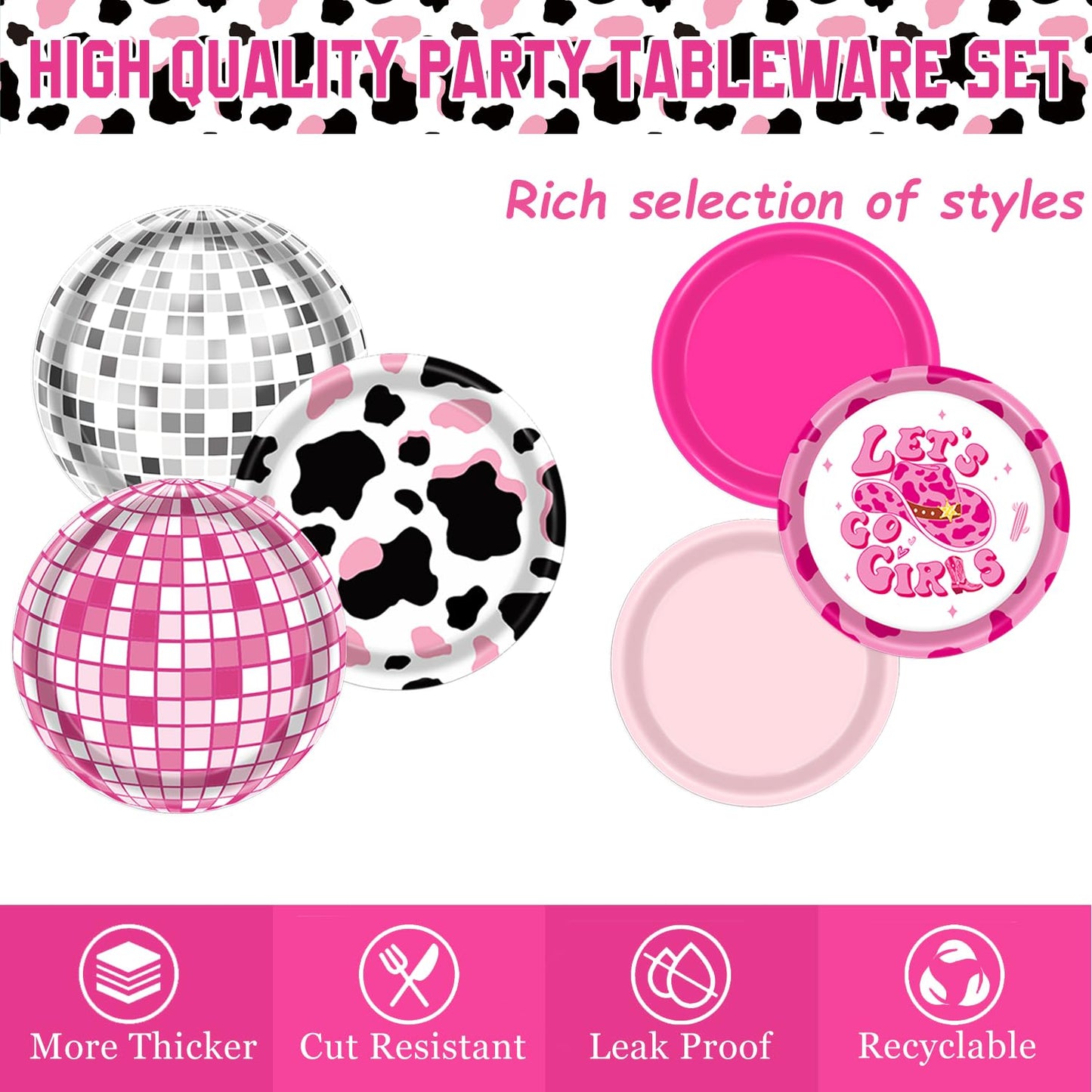 LINHAXM 131 PCS Cowgirl Birthday Party Decorations – Disco Western Party Kit Serves 24