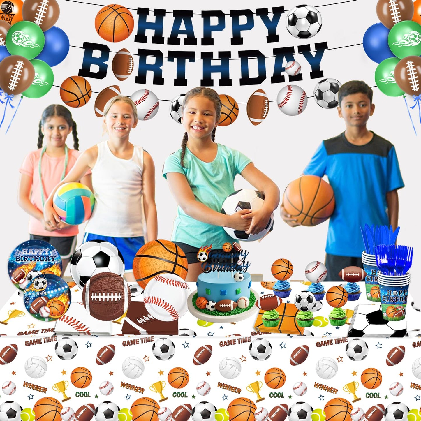 LINHAXM 191 PCS Sports Birthday Party Decorations Kit – Serves 24