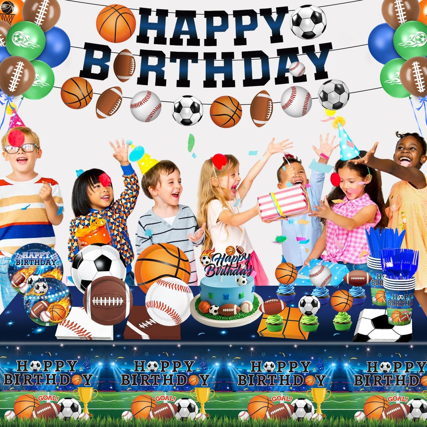 LINHAXM 191 PCS Sports Birthday Party Decorations Kit – Serves 24