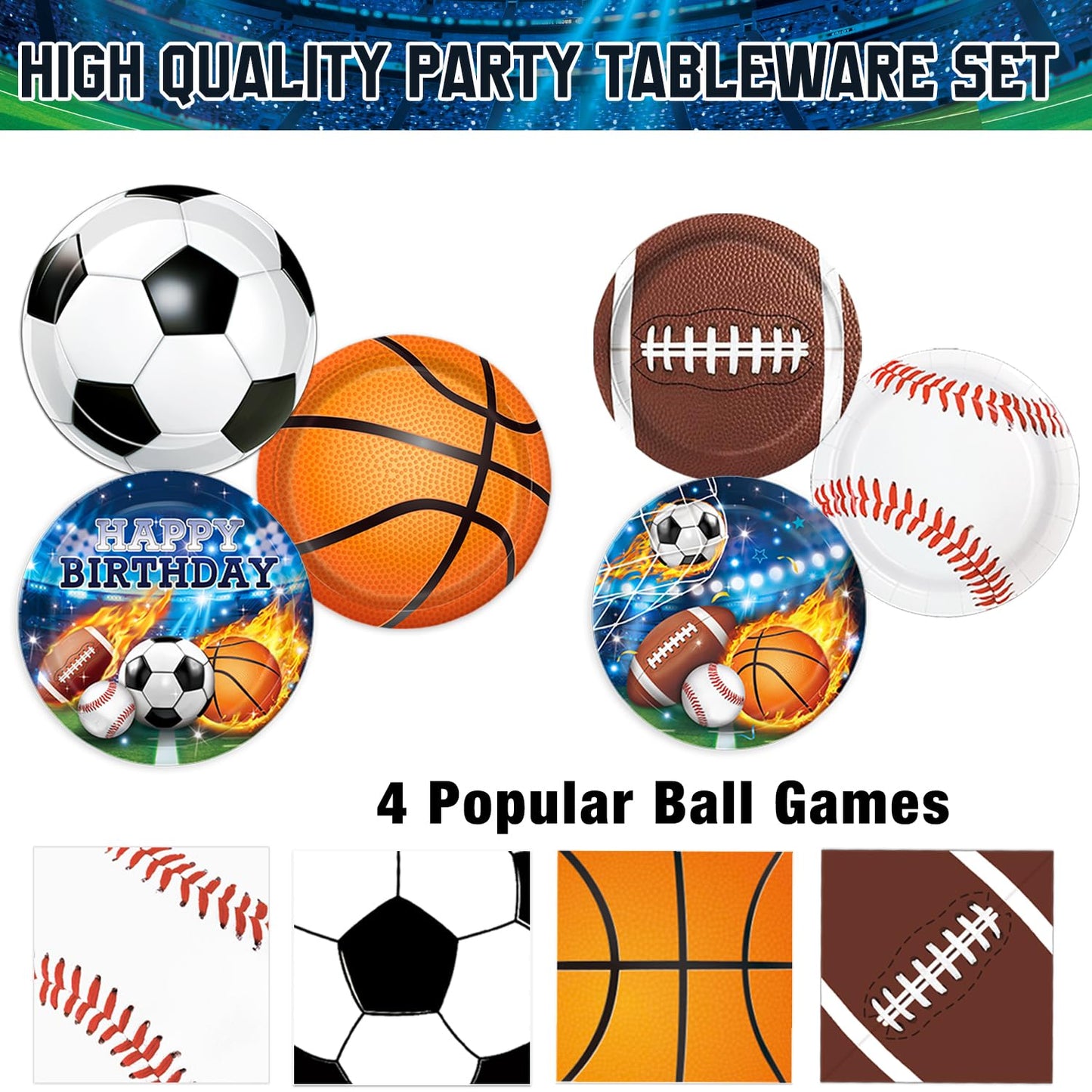 LINHAXM 191 PCS Sports Birthday Party Decorations Kit – Serves 24