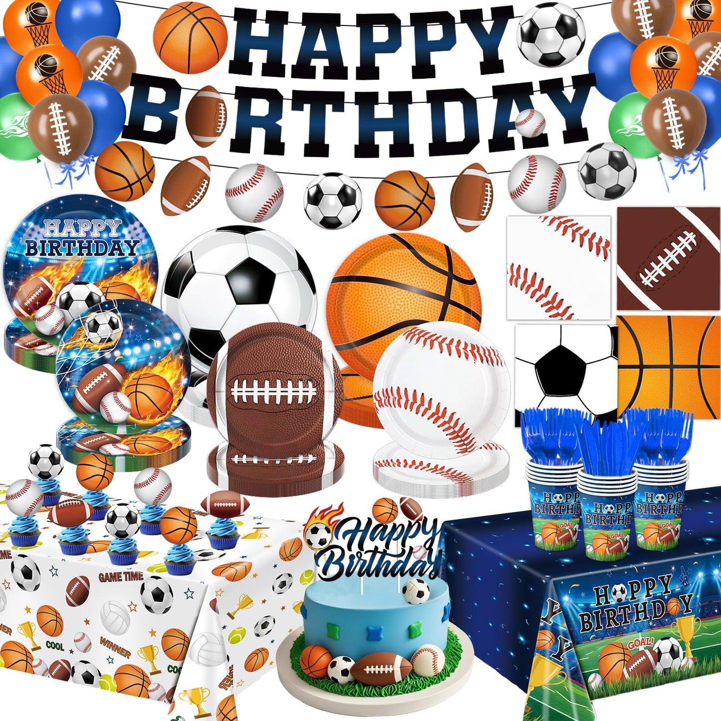 LINHAXM 191 PCS Sports Birthday Party Decorations Kit – Serves 24