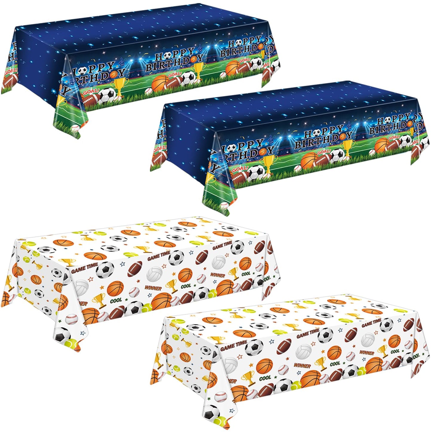 LINHAXM 4 Pack Sports Tablecloths – 54 x 108 in, Multicolor, Spill-Resistant & Wipe Clean
