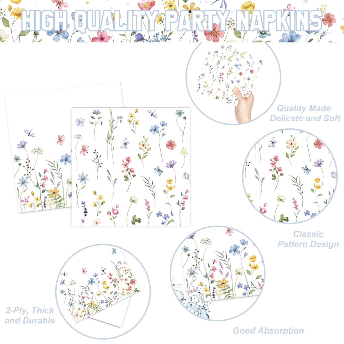 LINHAXM 175 PCS Spring Wildflower Party Decorations Kit – Floral Plates, Cups, Napkins & More (Serves 20)