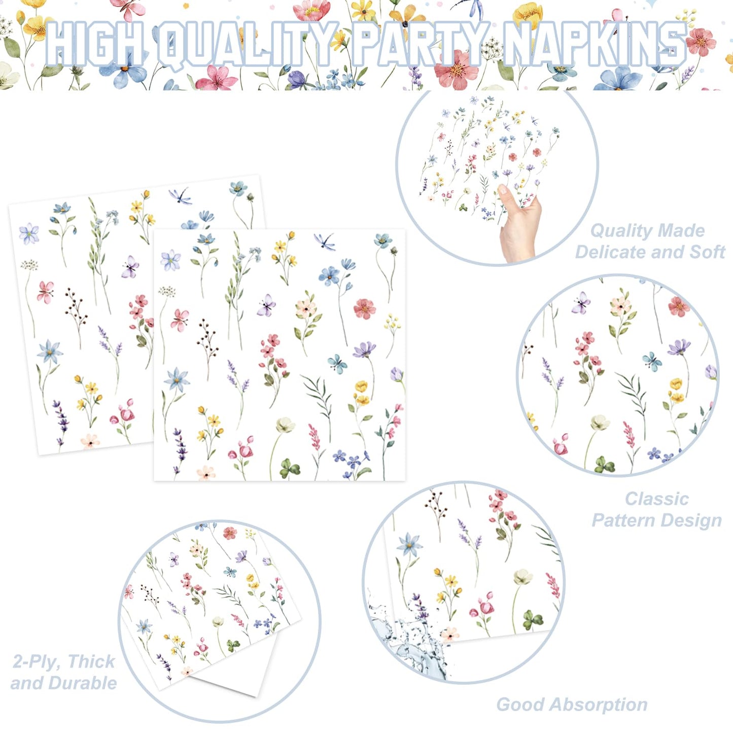 LINHAXM 168PCS Wildflower Party Decorations – Plates, Cups, Napkins, Cutlery for 24 Guests