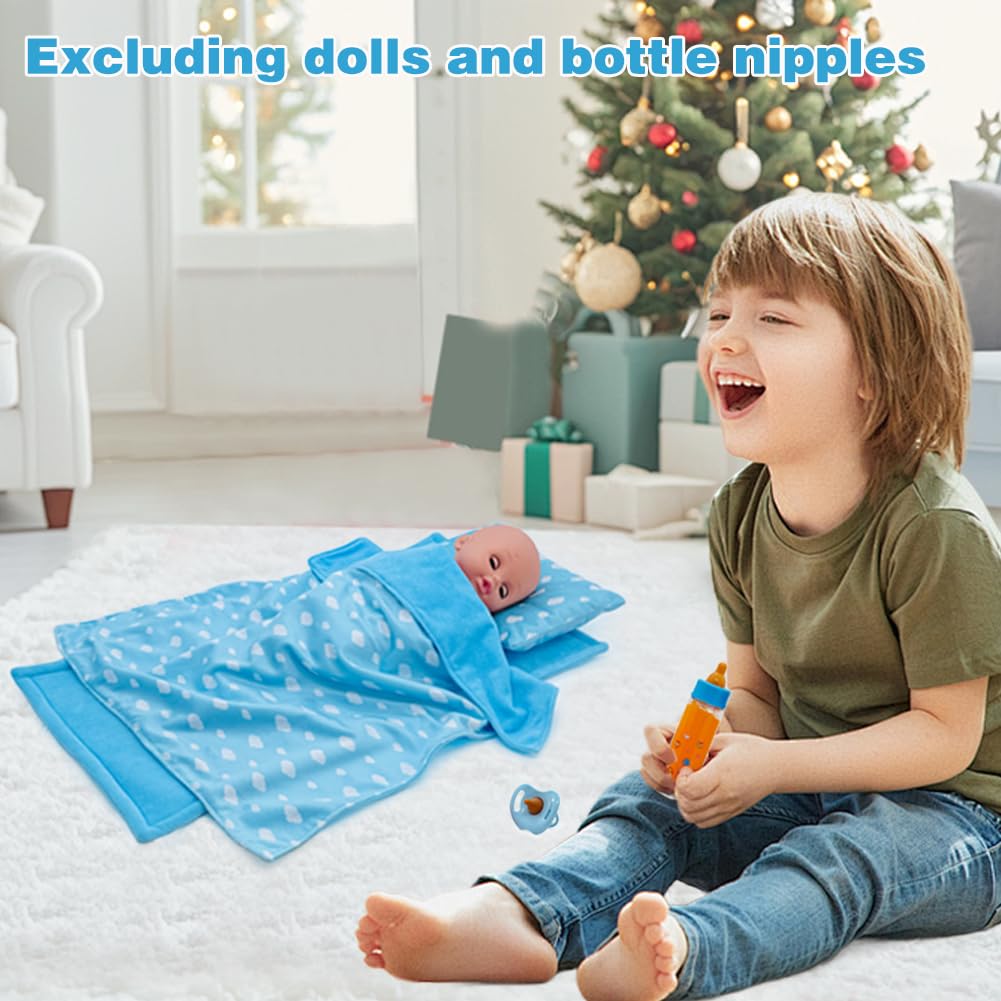 Linkyloop Baby Doll Bedding Set for 18-Inch Dolls – Blanket, Mattress & Pillow (Blue Sky)