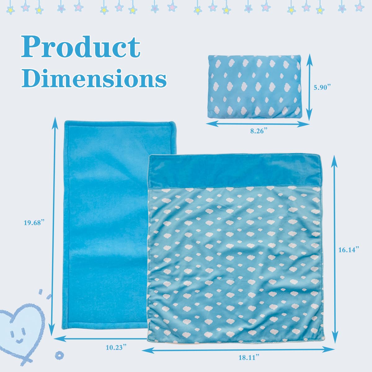 Linkyloop Baby Doll Bedding Set for 18-Inch Dolls – Blanket, Mattress & Pillow (Blue Sky)