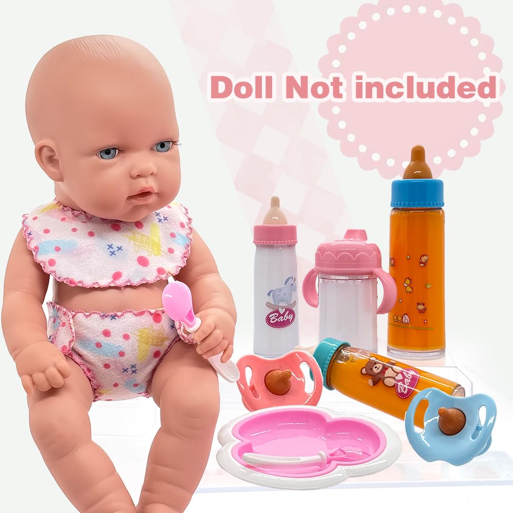 Linkyloop Baby Doll Magic Bottle Set – 11-Piece Pretend Feeding Toys for 3+