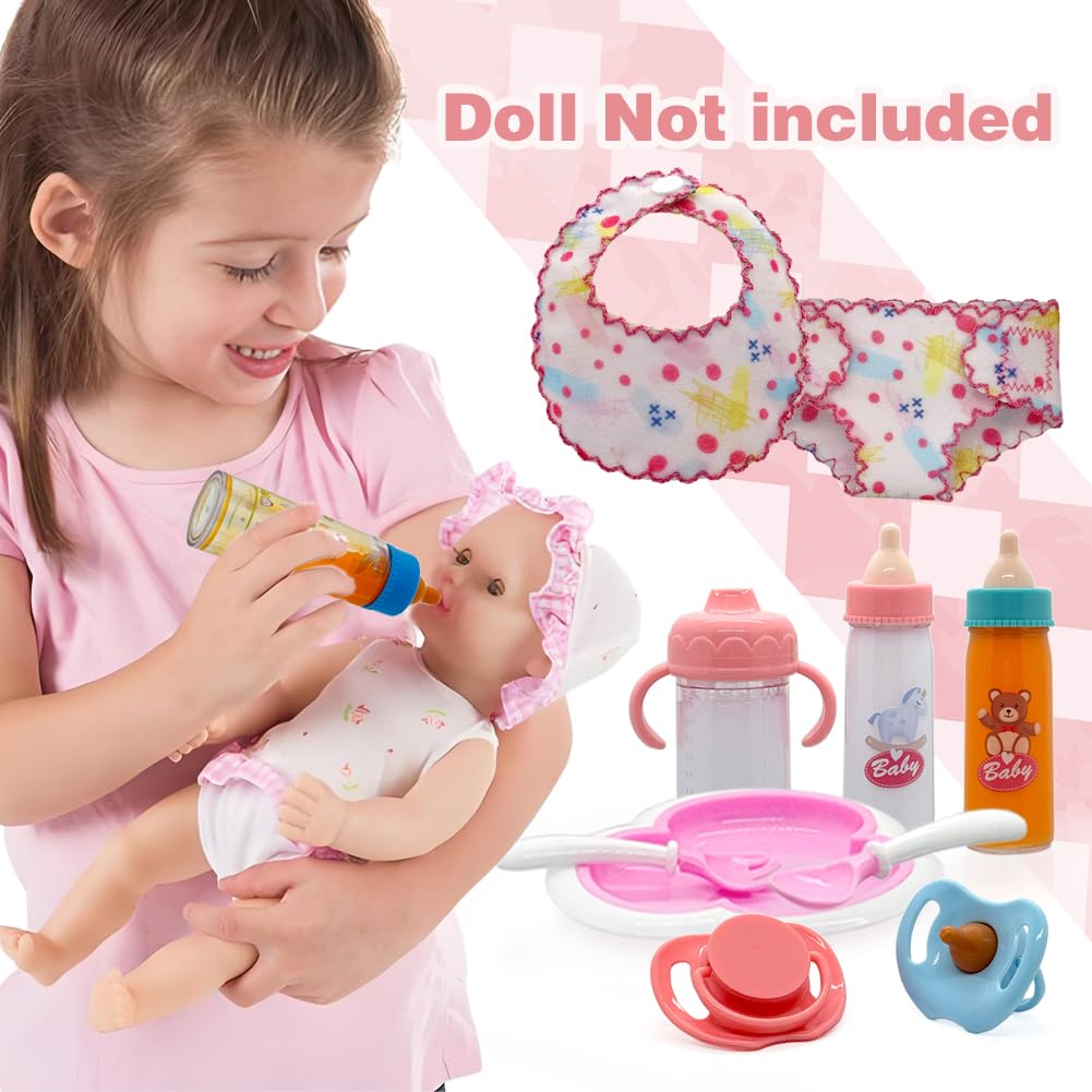 Linkyloop Baby Doll Magic Bottle Set – 11-Piece Pretend Feeding Toys for 3+