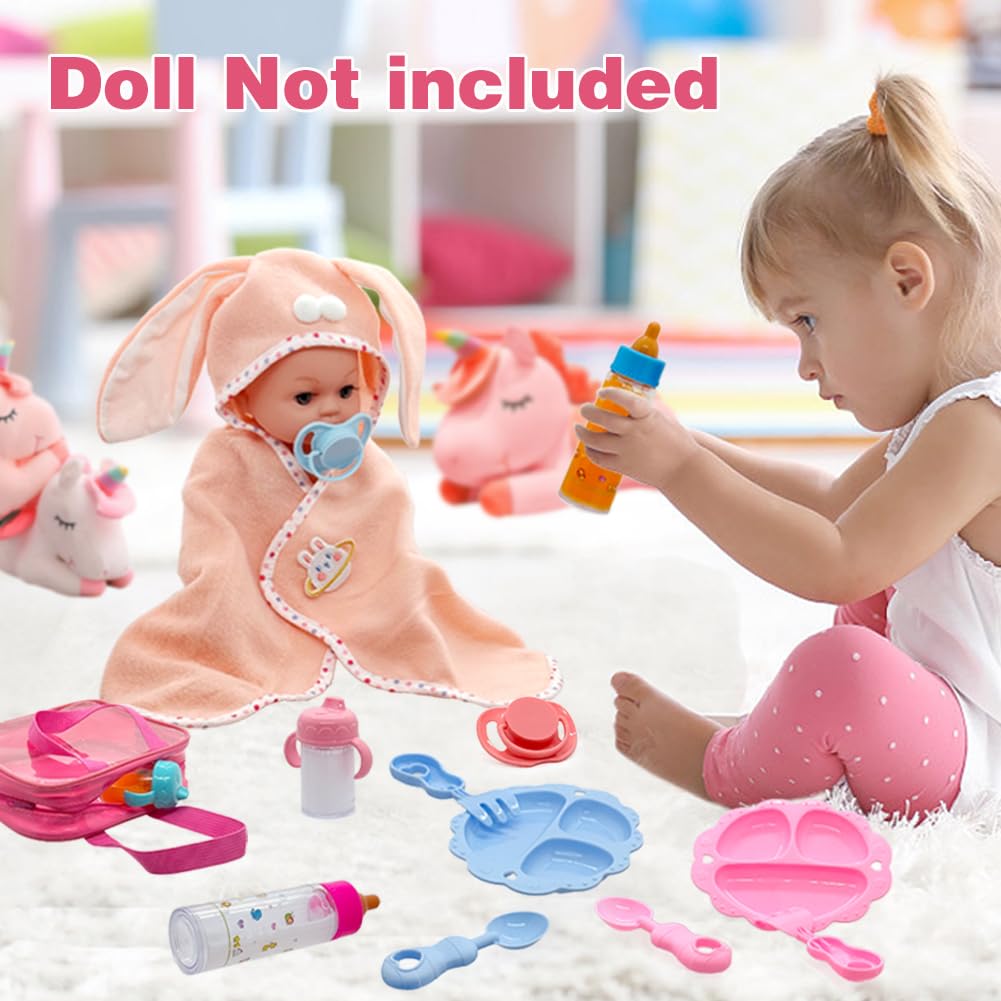 Linkyloop Baby Doll Accessories Magic Bottle Set – 13-Piece Doll Feeding Pretend Playset with Disappearing Milk & Juice Bottles