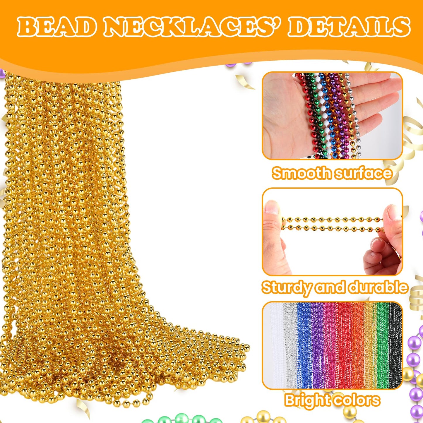 LINSIRON 220 Pcs Gold Bead Necklace – 33in Mardi Gras Beads for Parties, Weddings & Parades