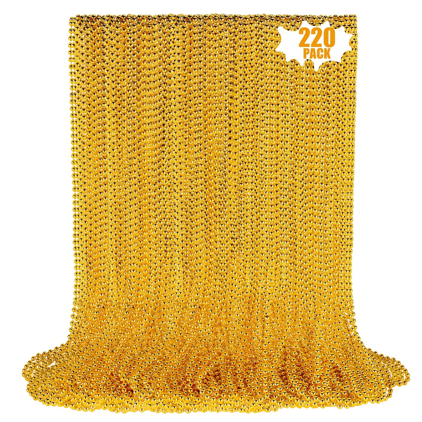 LINSIRON 220 Pcs Gold Bead Necklace – 33in Mardi Gras Beads for Parties, Weddings & Parades