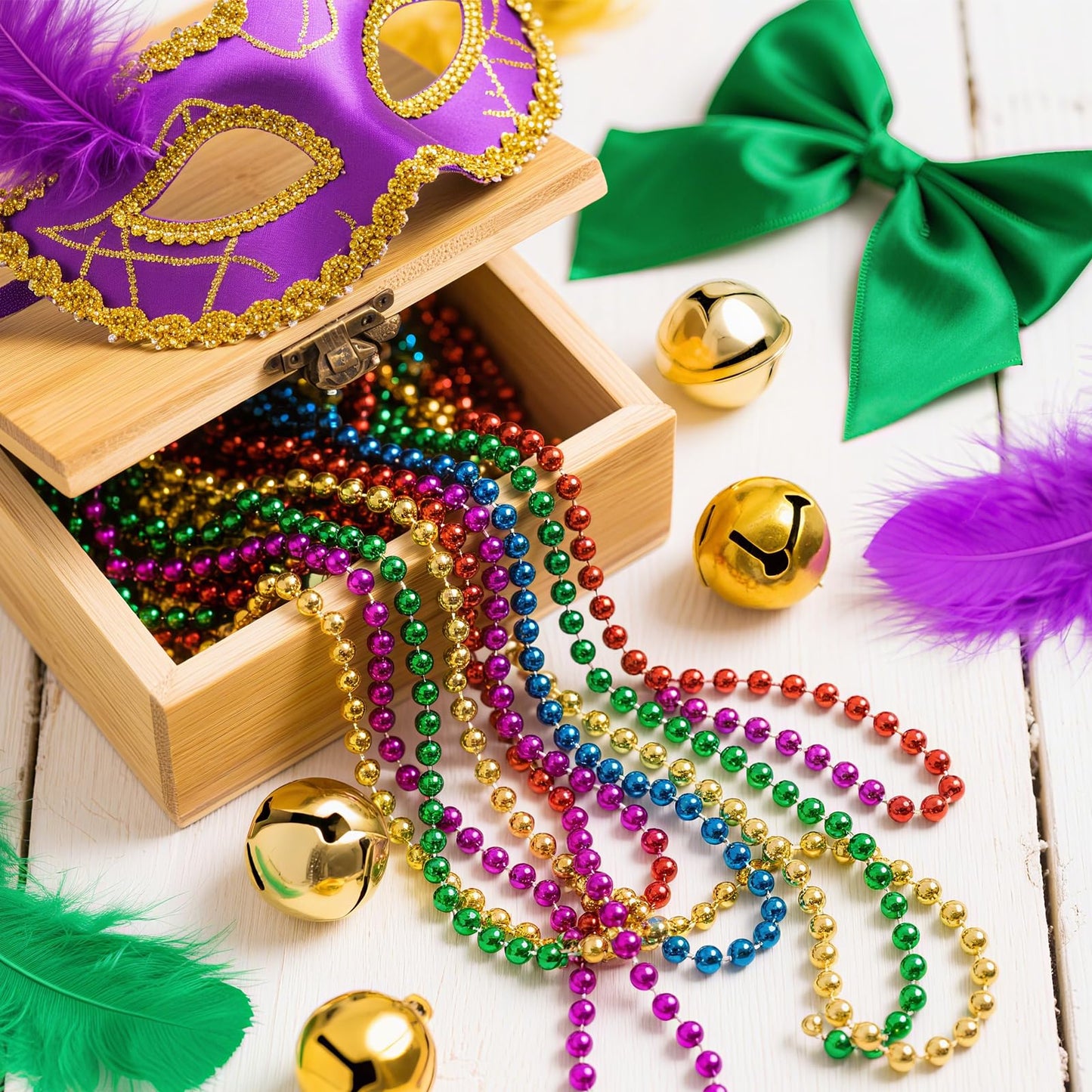 LINSIRON 220 Pcs Gold Bead Necklace – 33in Mardi Gras Beads for Parties, Weddings & Parades