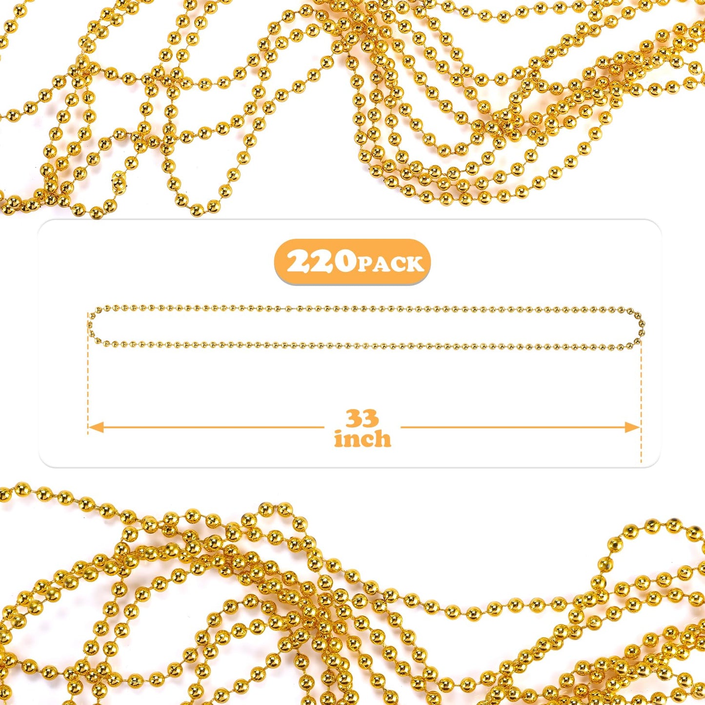 LINSIRON 220 Pcs Gold Bead Necklace – 33in Mardi Gras Beads for Parties, Weddings & Parades