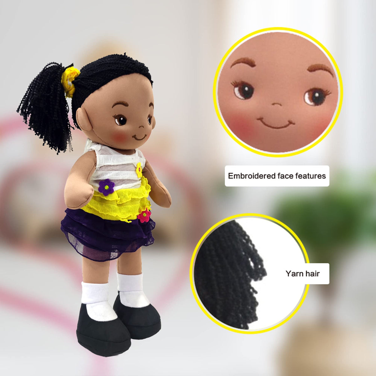 Linzy Plush 16-inch Yellow Aissa Rag Doll – Soft Cuddle Toy for Kids