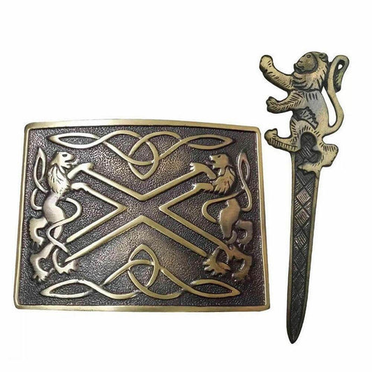 Lion Rampant Highland Scottish Kilt Traditional Classic Kilt Buckle & Pin Antique Finish