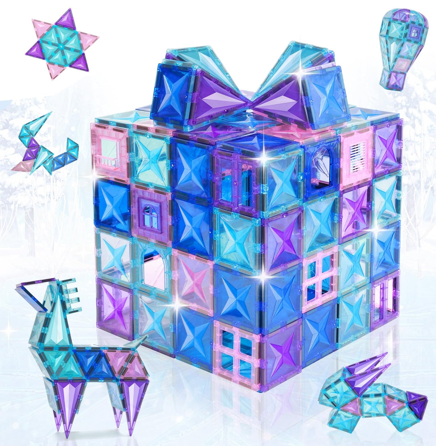 LionFuny 130PCS Magnetic Tiles – 3D Diamond Blocks STEM Toy for Kids Aged 3-12