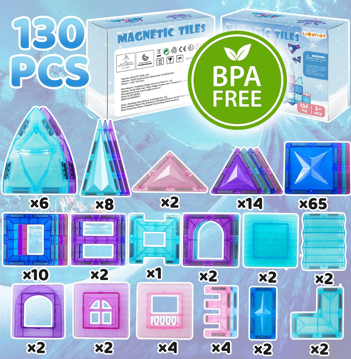 LionFuny 130PCS Magnetic Tiles – 3D Diamond Blocks STEM Toy for Kids Aged 3-12