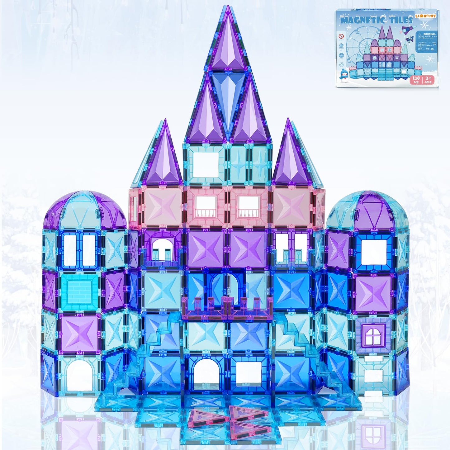 LionFuny 130PCS Magnetic Tiles – 3D Diamond Blocks STEM Toy for Kids Aged 3-12