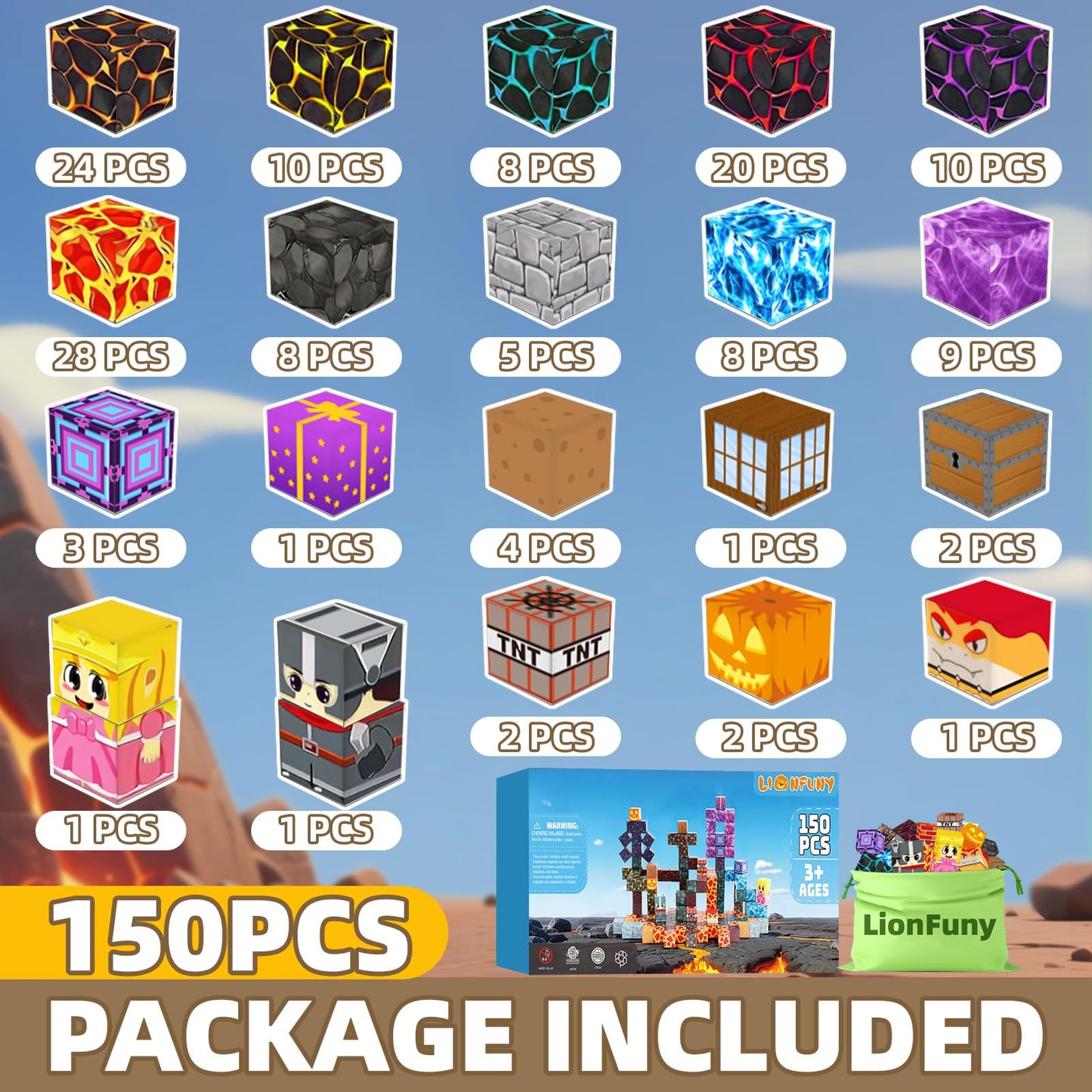 LionFuny 150PCS Magnetic Blocks – STEM Magnetic Building Toys for Kids 3-12 | Safe, Compatible, Creative Play