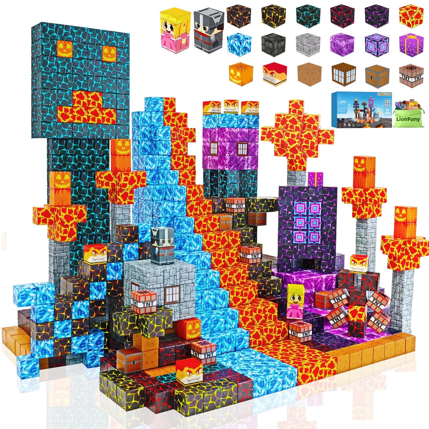 LionFuny 150PCS Magnetic Blocks – STEM Magnetic Building Toys for Kids 3-12 | Safe, Compatible, Creative Play