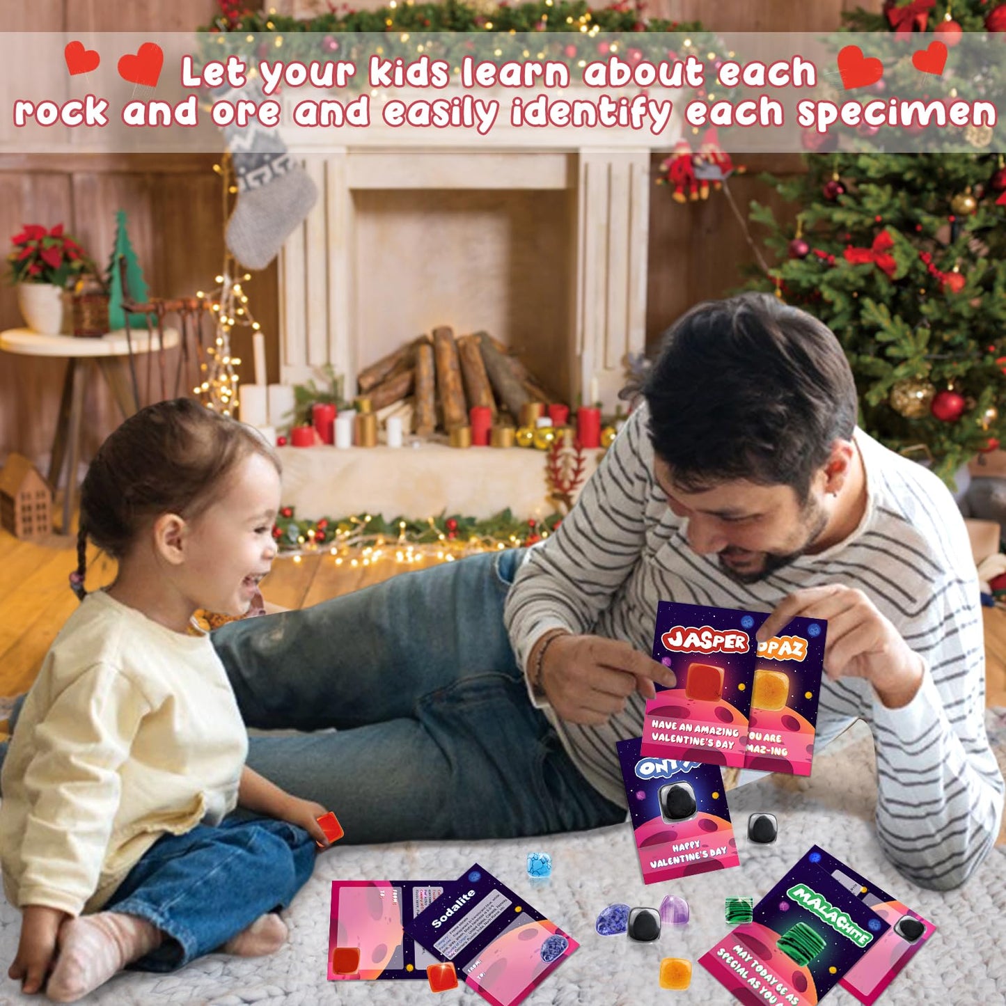 Lionoble Valentine's Rocks Gift Set for Kids – 28-Piece Crystal Gem Collection with Cards & Classroom Favors