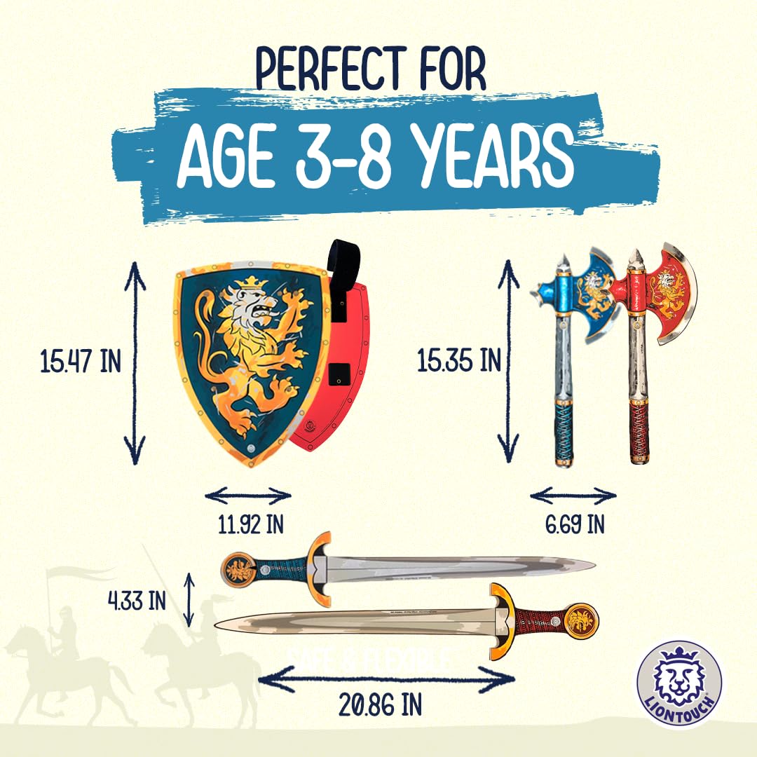 Liontouch Noble Knight Foam Swords, Shields & Axes – Blue & Red | Safe Pretend Playset for Kids Aged 3–8