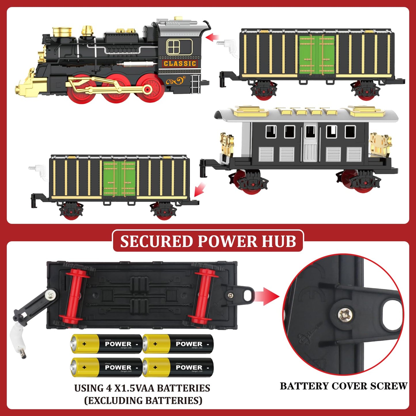 Lipneaed Train Set with Smoke, Lights & Sound – Christmas Tree Edition for Kids 3–8+