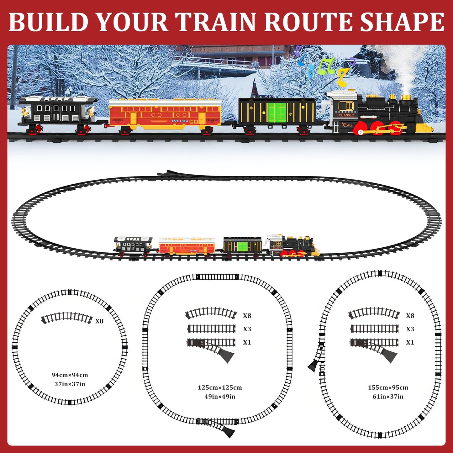 Lipneaed Train Set with Smoke, Lights & Sound – Christmas Tree Edition for Kids 3–8+