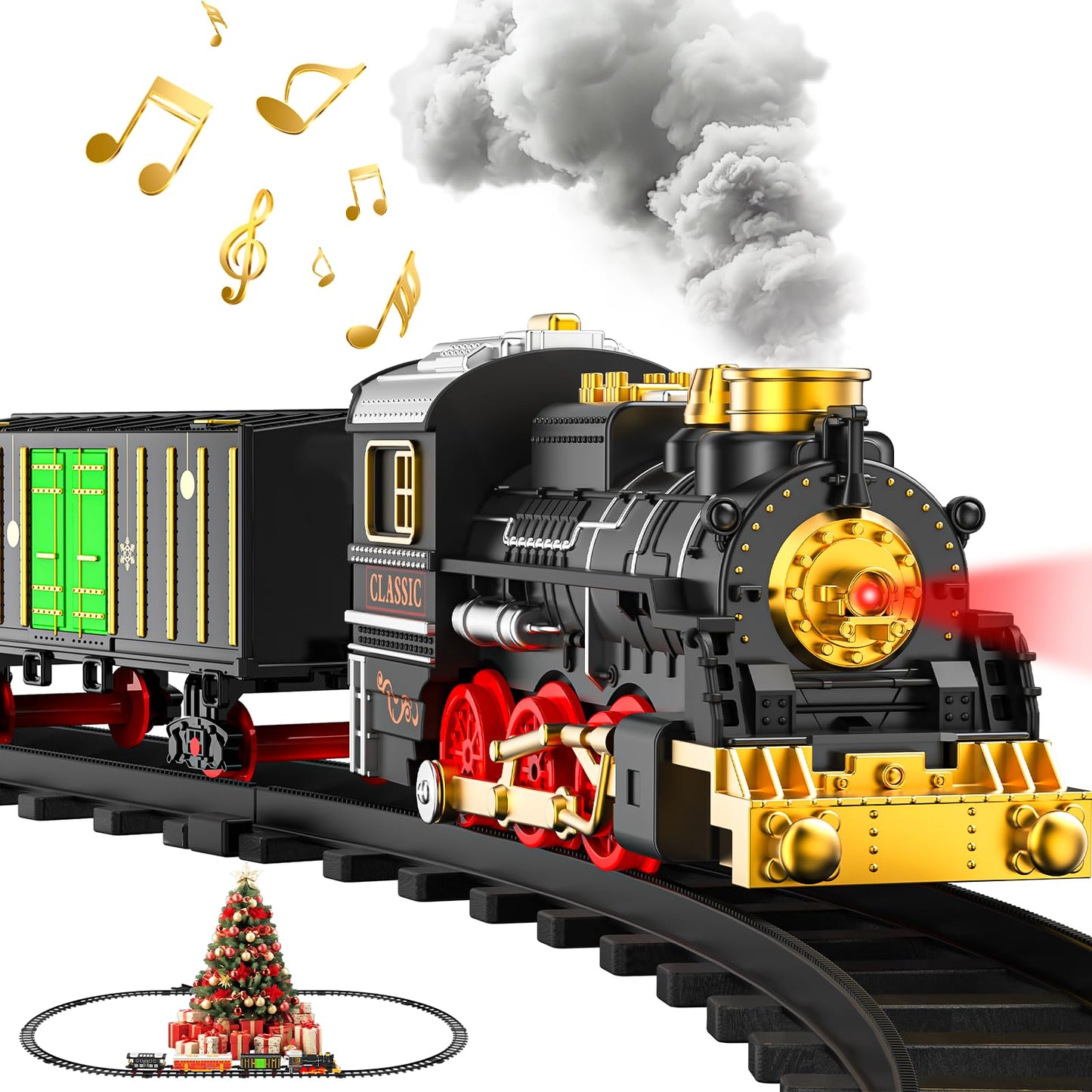 Lipneaed Train Set with Smoke, Lights & Sound – Christmas Tree Edition for Kids 3–8+
